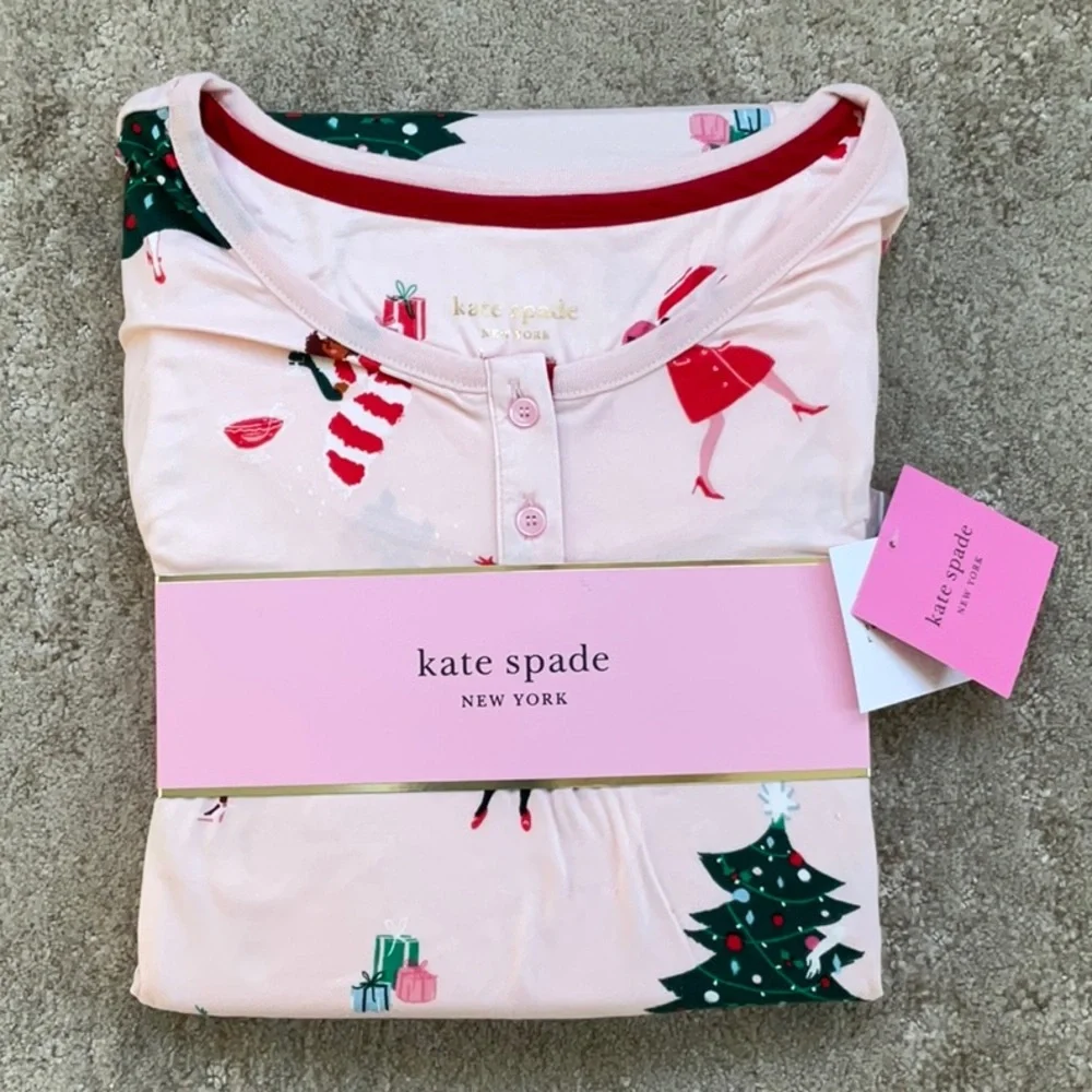 NWT Kate Spade Brushed Jersey Jogger PJ Set Size L Luxurious Lounge Whimsical